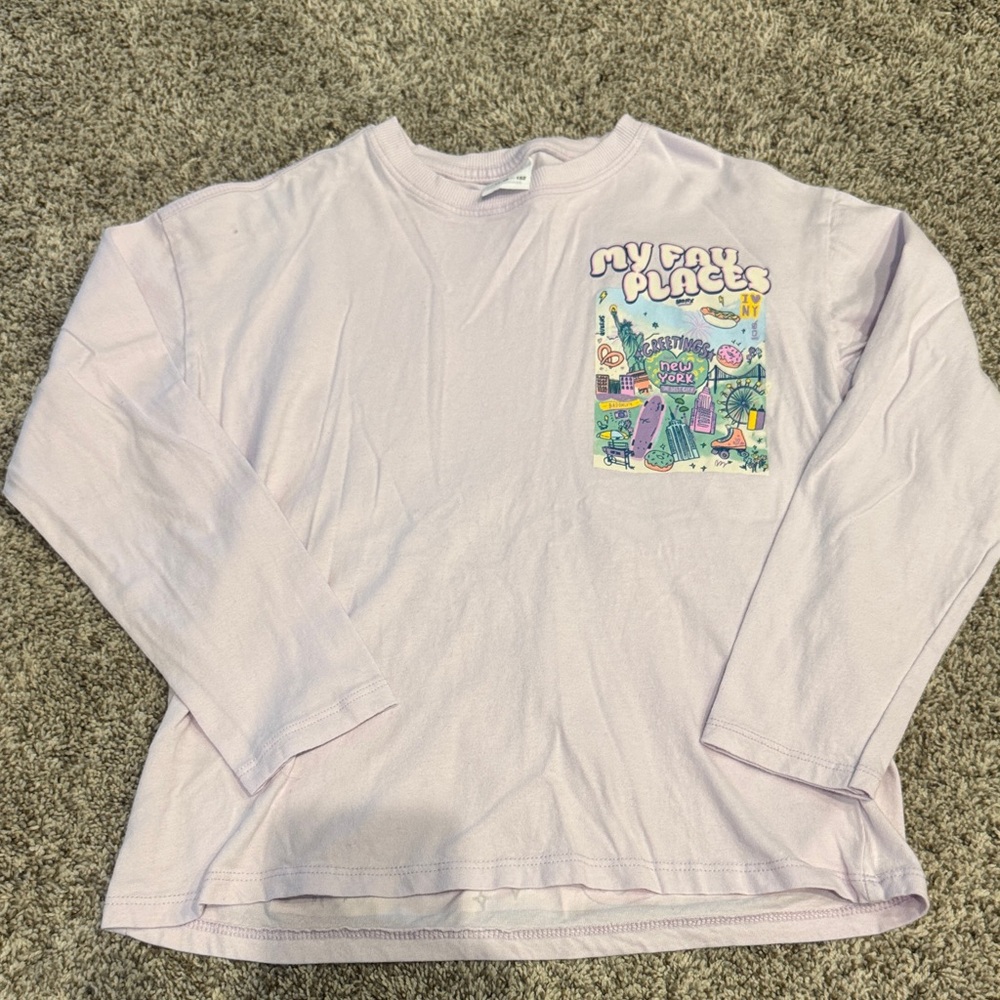 Zara Girls Long Sleeve 'My Fav Places' Pocket Tee - Light Lavender